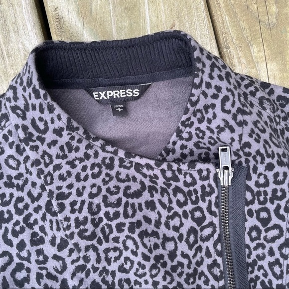 Leopard Print Asymmetrical Zip Moto Sweater Jacket Size S - Picture 5 of 9